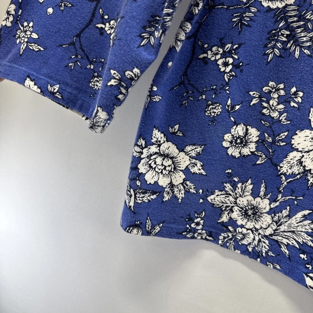 Talbots Women's Top Size XL Blue White Floral 3/4 Sleeves Cotton‎ Blend Pullover